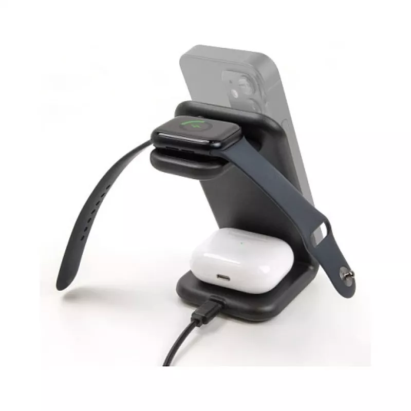DELOCK 66941 Belaidis įkroviklis 3 viename išmaniesiems telefonams, laikrodžiams ir ausinėms, USB Type-C, 15 W, juodas