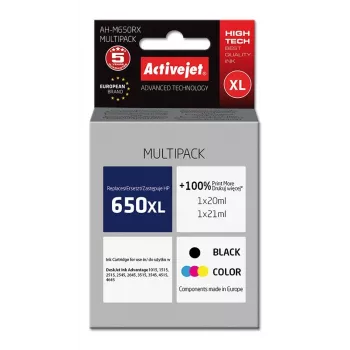 Activejet AH-M650RX rašalas (HP 650 CZ101AE/CZ102AE pakaitalas; Premium; 1 x 20 ml, 1 x 21 ml; 1110 puslapių, juoda, spalvota)