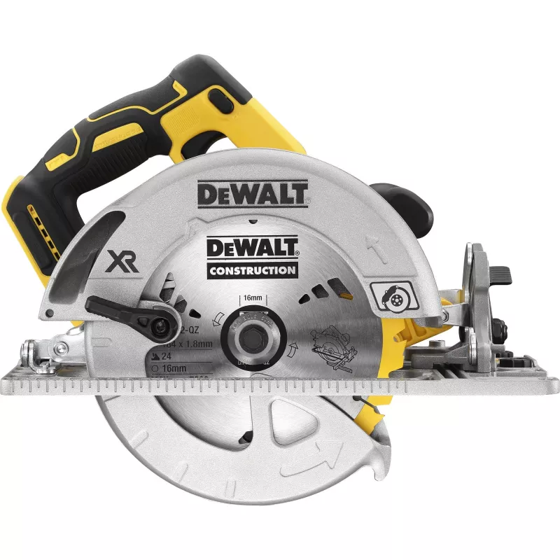 Diskinis pjūklas DeWALT DCS572NT — 18 V Li‑Jon, bešepetėlis, 184 mm diskas, 58 mm gylis (90°), 57° nuožulna