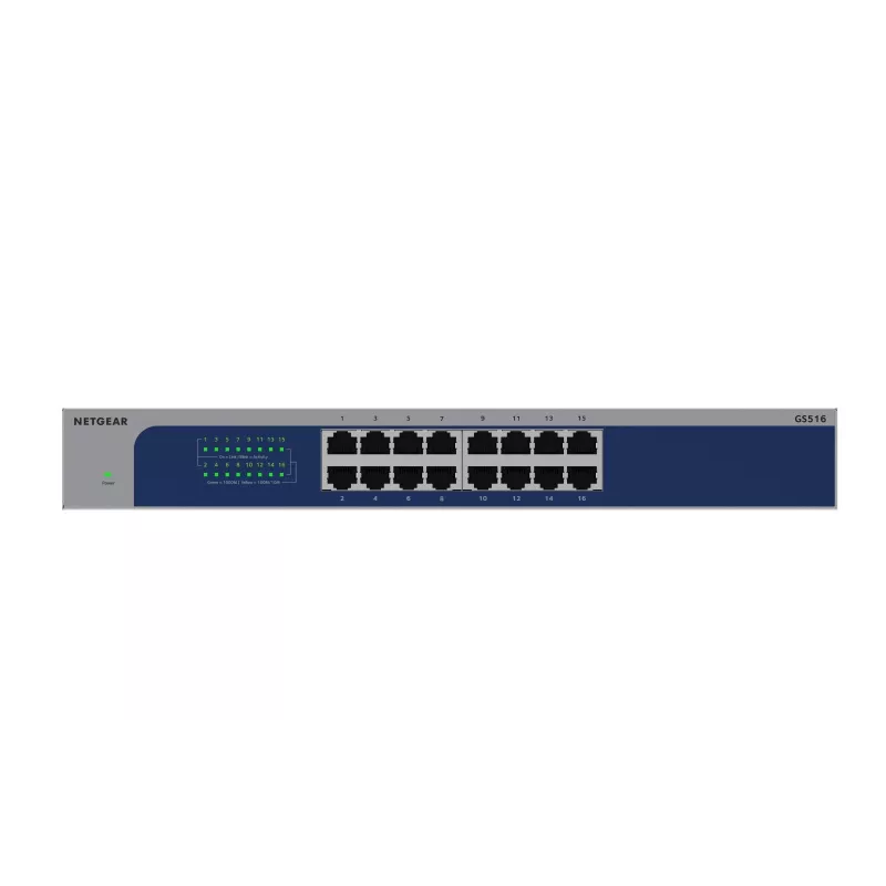 NETGEAR GS516-300EUS tinklo jungiklis, nevaldomas, Gigabit Ethernet (10/100/1000), pilka