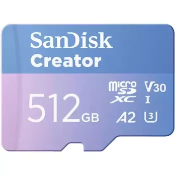 SanDisk Creator MicroSDXC atminties kortelė 512 GB, skaitymo greitis iki 190 MB/s