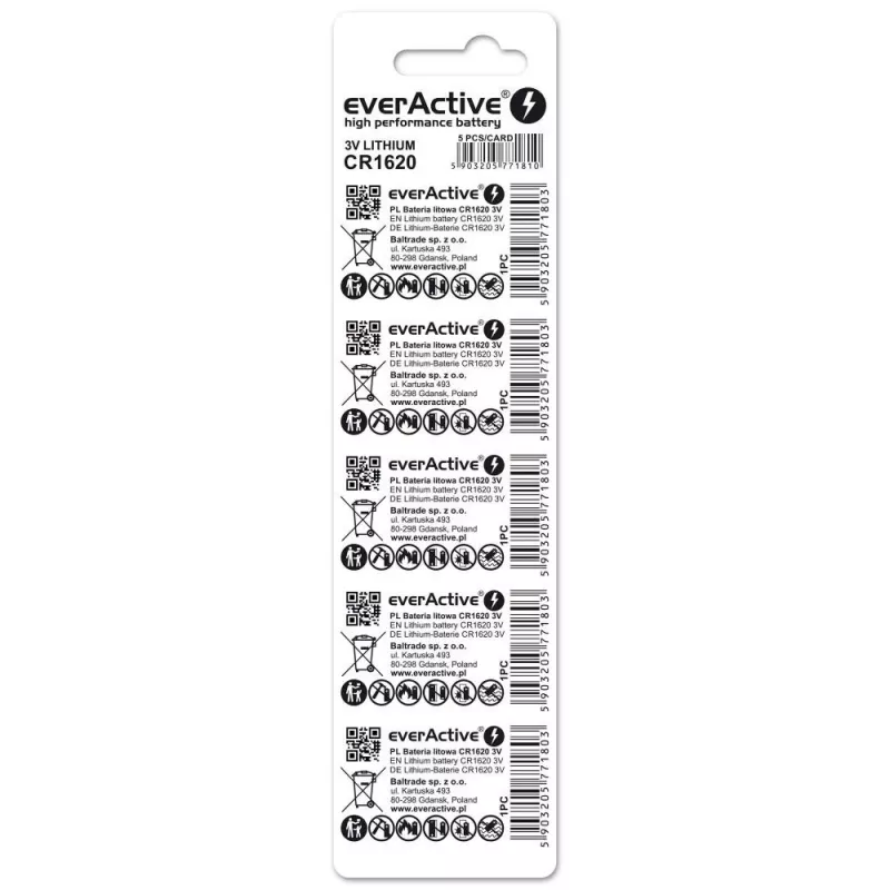 Ličio baterija mini everActive CR1620 5 vnt.