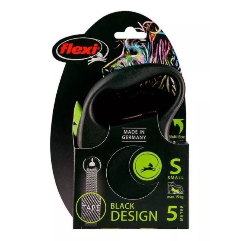 FLEXI Black Design S - atsitraukiantis pavadėlis - 5 m