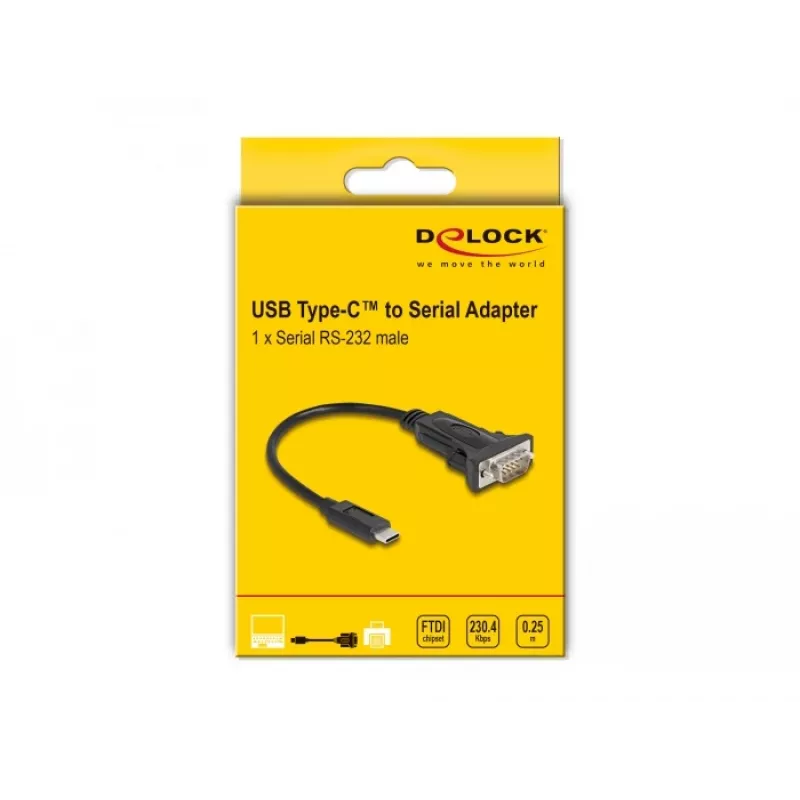 DeLOCK adapteris USB Type-C į RS-232 D-Sub 9 kištukas 0,25 m