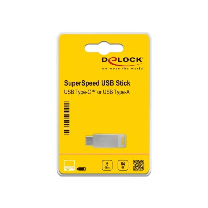 USB atmintukas DeLOCK 64GB USB-C / Type-A sukamas metalinis korpusas