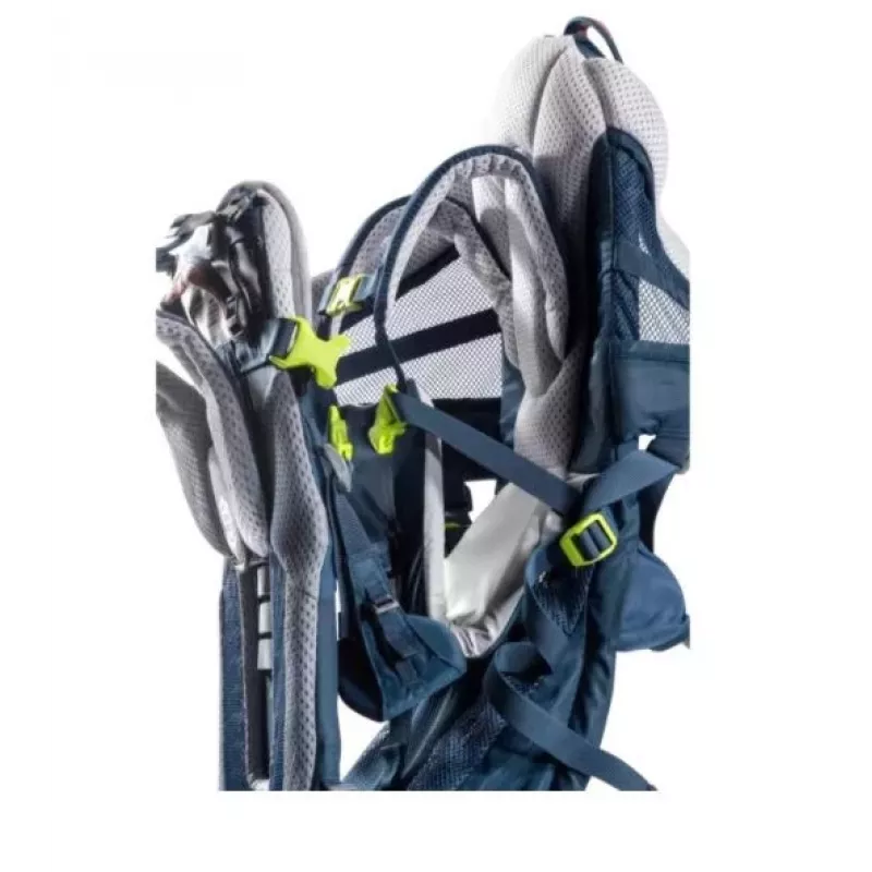 Kūdikio nešimo kuprinė DEUTER Kid Comfort Active – mėlyna, poliamidas, iki 22 kg, saulės stogelis, kojų atrama, VariQuick, Lite Air