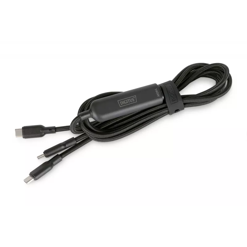 DIGITUS USB-C 2 viename krovimo laidas 140W, USB-C į 2×USB-C, 1,8 m, USB 2.0, juodas