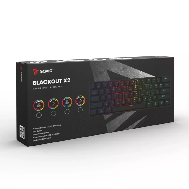 SAVIO BLACKOUT X2 mechaninė klaviatūra OUTEMU Red, Hot Swap