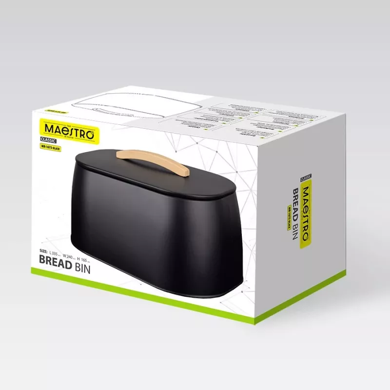 Duonos dėžė Maestro MR-1675-BLACK, juoda