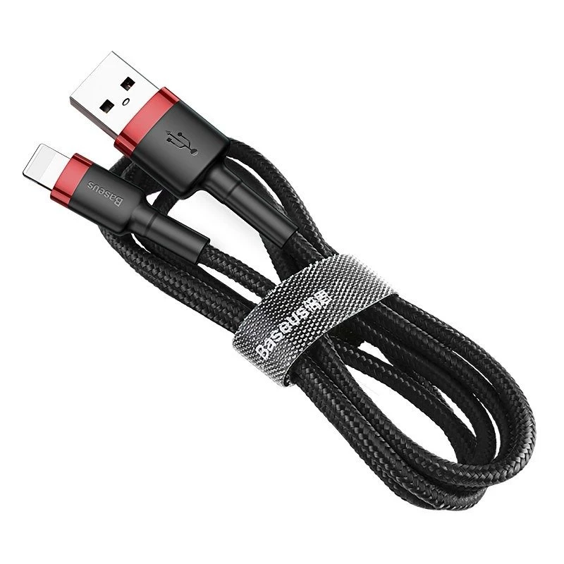 USB-A į Lightning laidas Baseus Cafule 2.4A QC 3.0, 1 m — juodai raudonas