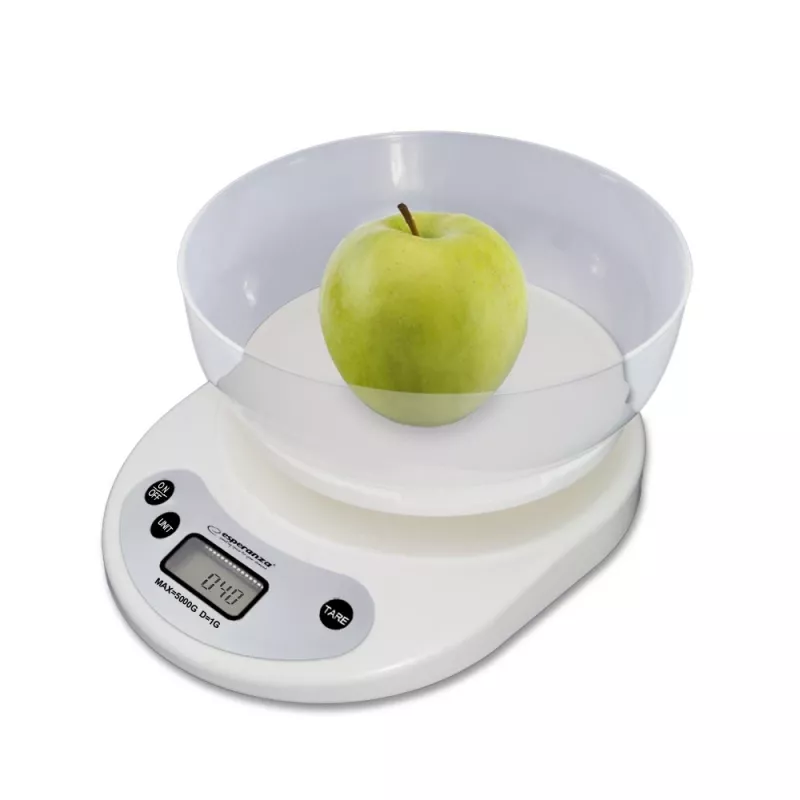 Virtuvinės elektrinės svarstyklės ESPERANZA EKS007 — 5 kg talpa, 1 g tikslumas, balta
