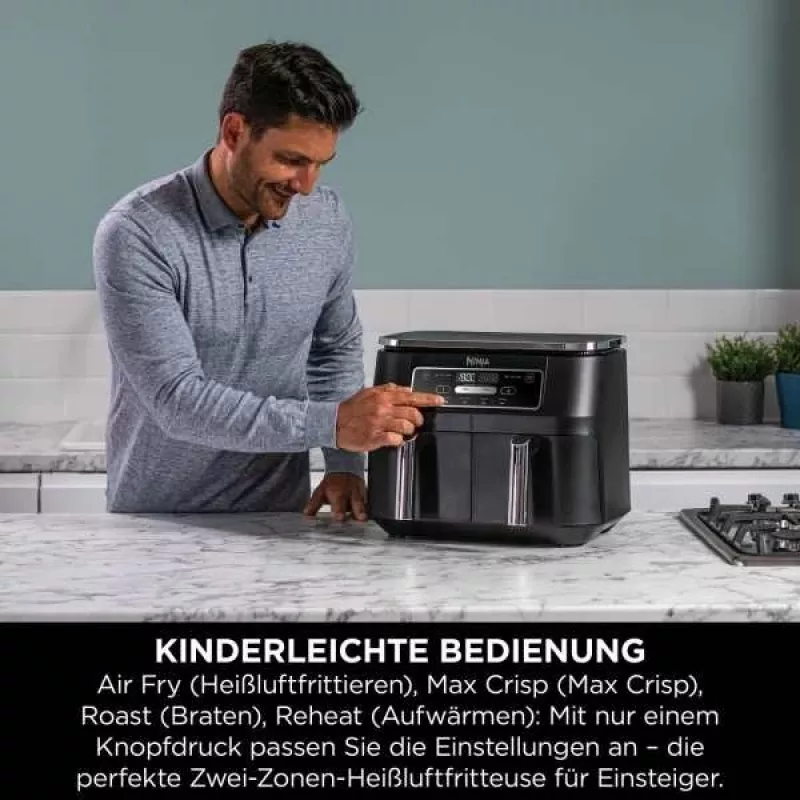 Ninja AF200EU dviguba keptuvė 7,6 L atskira 2400 W karšto oro gruzdintuvė Juoda