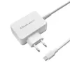 Qoltec 51039 65 W USB-C PD maitinimo adapteris, 5–20,3 V, 2–3,25 A, integruotas USB-C laidas, baltas