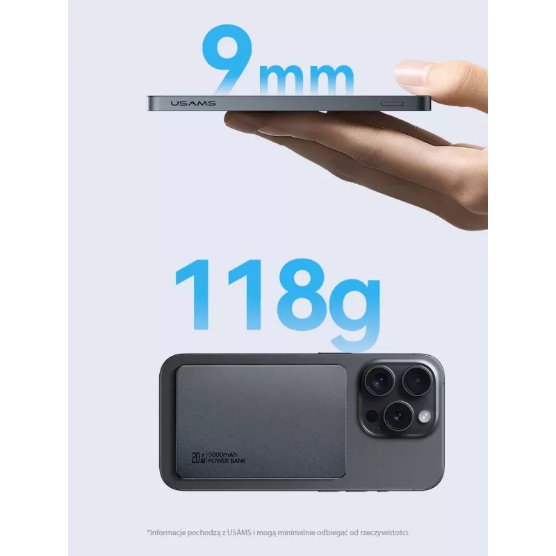 PowerBank 5000mAh 20W belaidis įkrovimas MagSafe titano spalvos