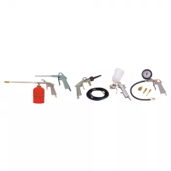 Pneumatinis įrankių rinkinys STANLEY 9045718STN, 9 dalių, metaliniai įrankiai, spiralinė žarna 5 m, maks. 20 bar
