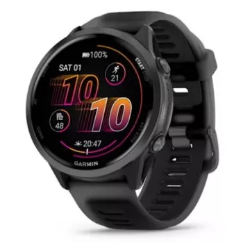 Išmanusis laikrodis GARMIN Forerunner 570 – 47 mm pilkai sidabrinis aliuminio korpusas, peršviečiamas juodas silikoninis dirželis
