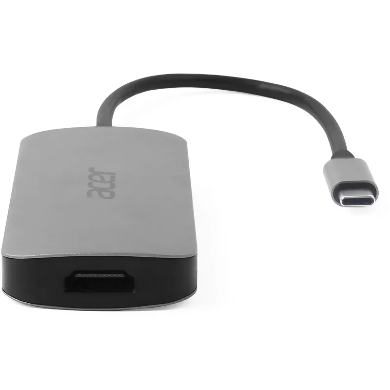 7-in-1 USB-C stotelė Acer – USB 3.2 Gen 1 Type-C, 3x USB-A, HDMI, SD/MicroSD, 100W PD, sidabrinė