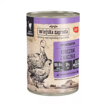 Šlapias kačių maistas Wiejskazagroda Vištiena su Antimi 400 g – suaugusioms katėms, be glitimo, 78,7% drėgmės