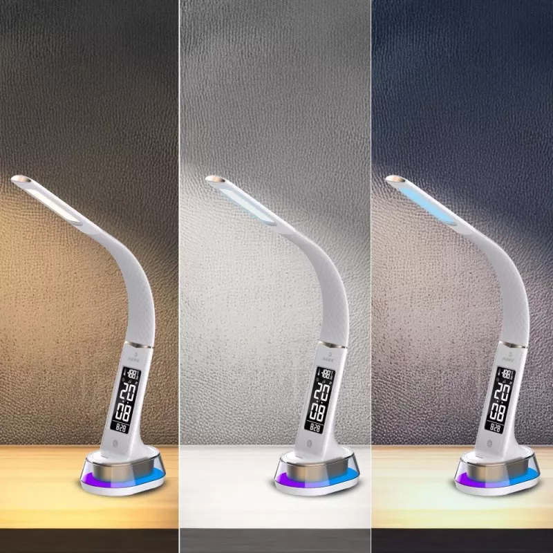 Stalinė LED lempa Hawk HW-LAMP05 balta, reguliuojama, su laikrodžiu ir RGB apšvietimu