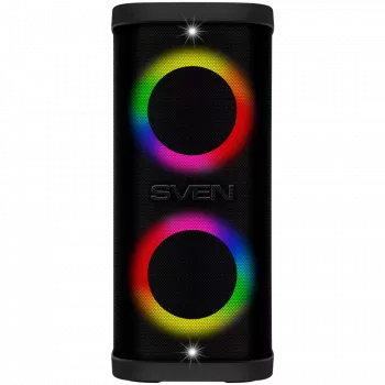 Nešiojamas garsiakalbis SVEN PS-950, juodas, galia 2x80W (RMS), TWS, Bluetooth, IPx4, FM, USB, microSD, LED ekranas, ličio baterija