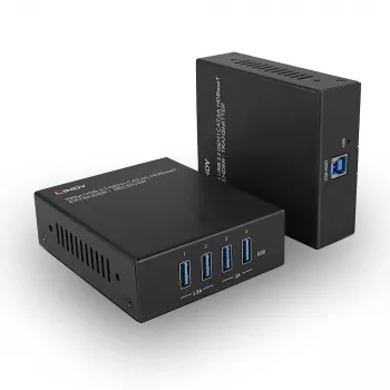 Lindy 100m USB 3.2 Gen 1 Cat.6A HDBaseT prailgintuvas, siųstuvas ir imtuvas, 100 m, Cat6a, juoda, metalinis