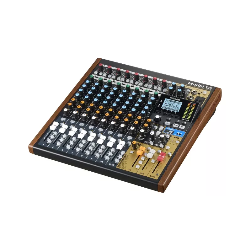 Mikseris Tascam Model 12 – 12 kanalų analoginis/digitalinis mikseris, 24 bitų, 48 kHz, USB-C, SD kortelė, Bluetooth 5.0