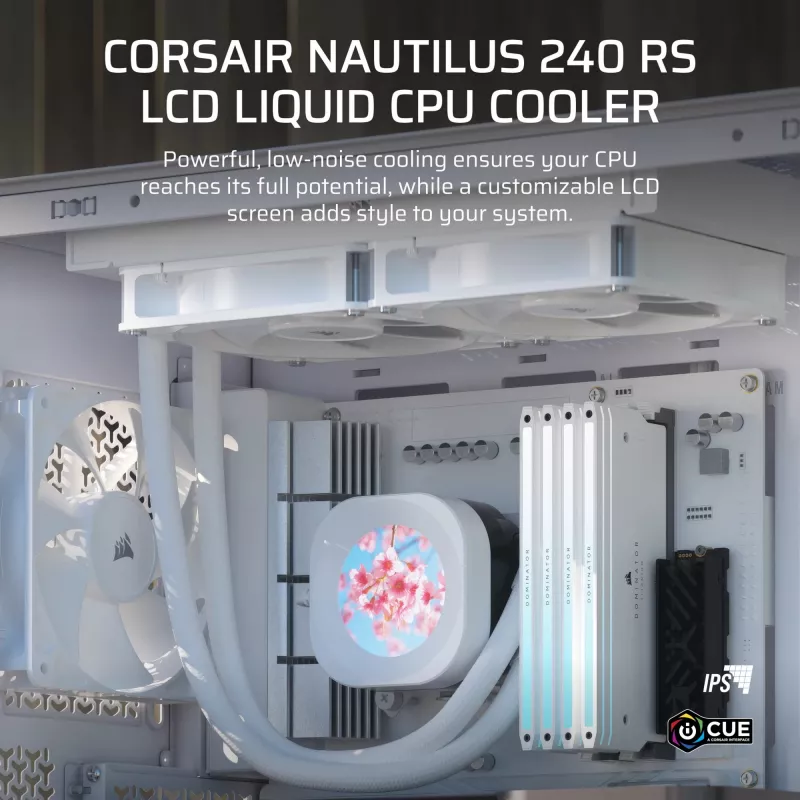 Vandens aušinimo sistema Corsair Nautilus 240 RS LCD 12 cm balta