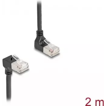 DeLOCK RJ45 tinklo kabelis Cat.6A S/FTP plonas 90° 2m juodas