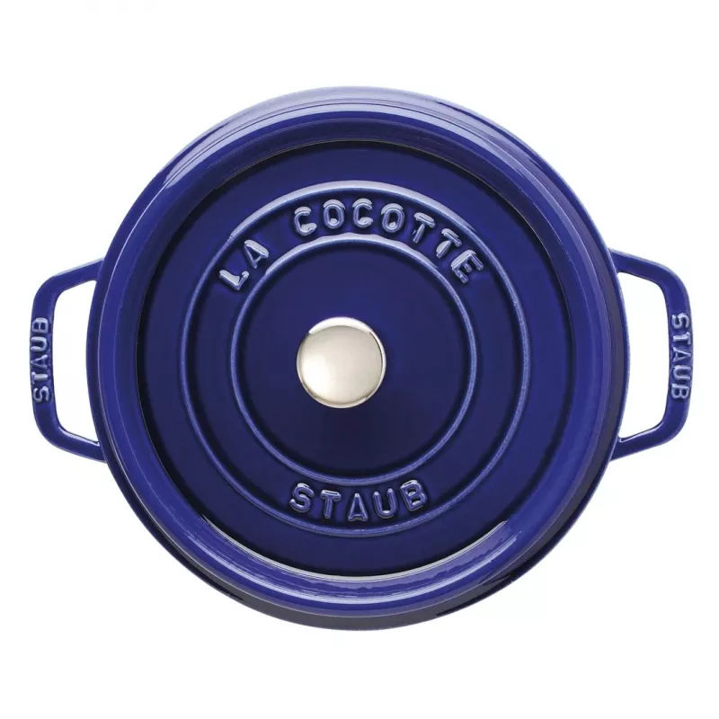 Staub 24 cm apvali ketaus kokotė tamsiai mėlyna