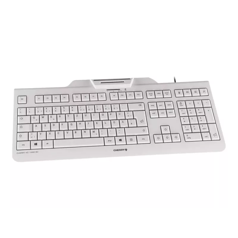Klaviatūra CHERRY KC 1000 SC, laidi, su išmaniosios kortelės skaitytuvu, šviesiai pilka, USB, QWERTY JK
