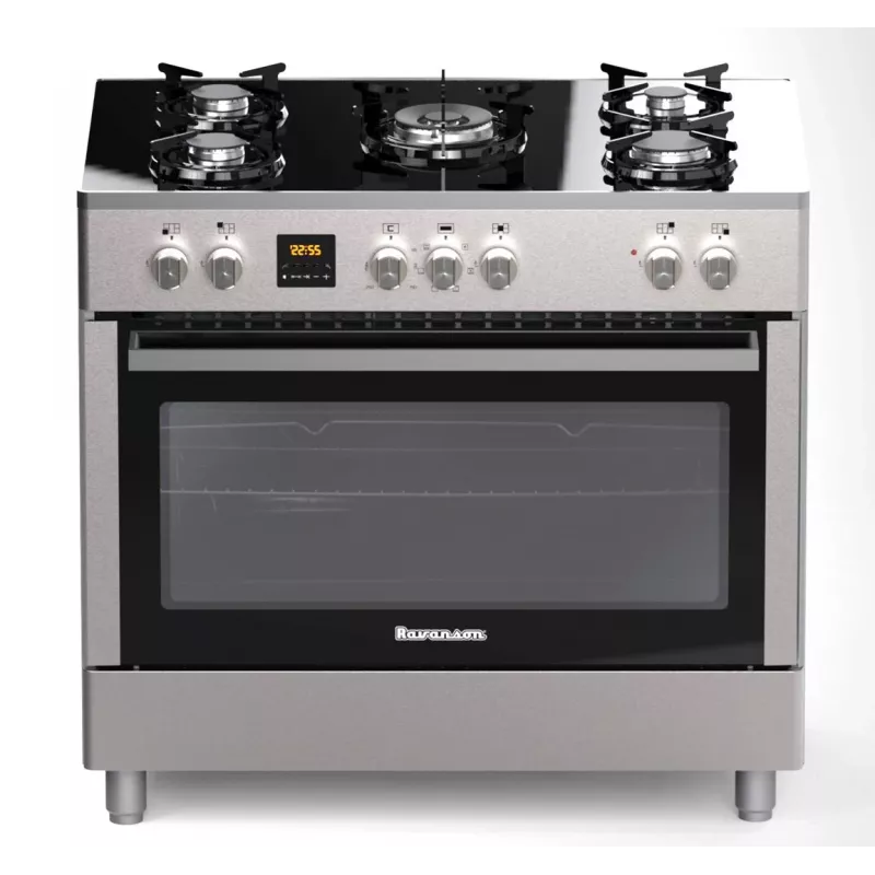 Laisvai pastatoma dujinė-elektrinė viryklė Ravanson KWGE-K90, 5 kaitvietės, 90 cm, inox