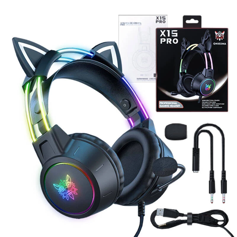 Ausinės Onikuma X15 PRO Gaming katės juodos