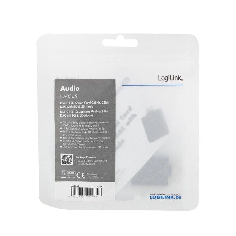 LOGILINK USB3.2 garso adapteris USB-C (vyriškas) į 2x3,5mm (moteriški) 7.1