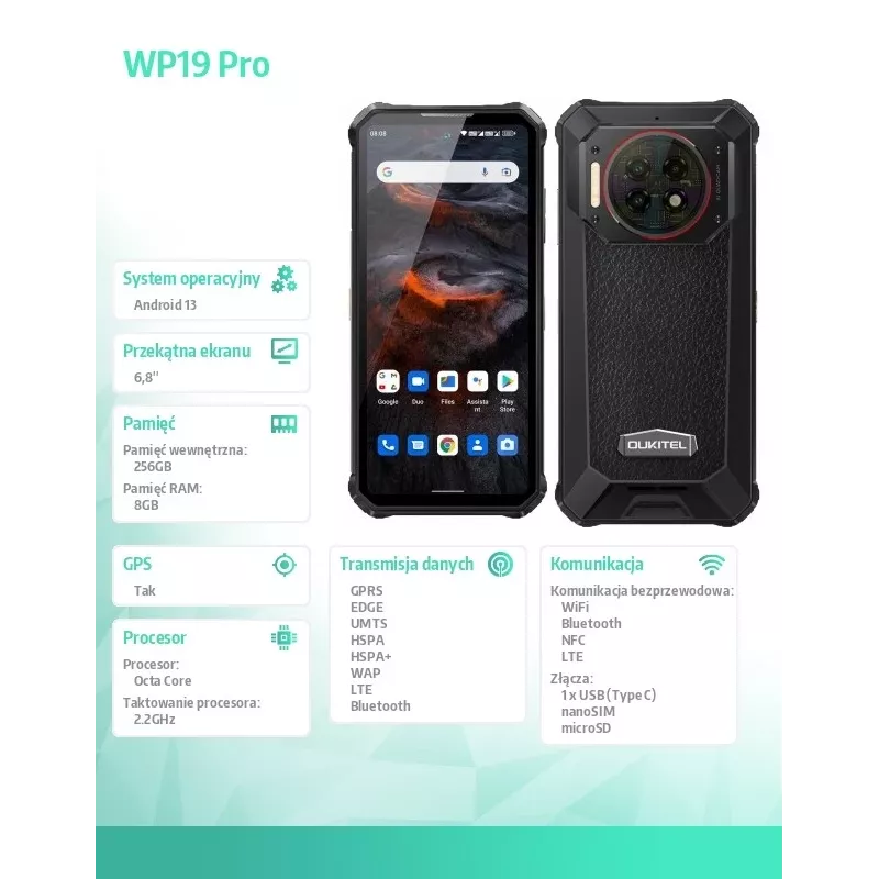 Išmanusis telefonas Oukitel WP19 Pro 6,78 colio 8GB/256GB juodas