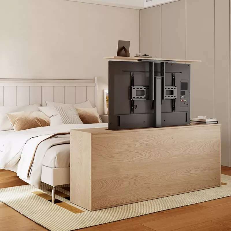Maclean MC-866T išmanus motorizuotas elektrinis TV keltuvas TUYA mobiliąja programa, grindų montavimo laikiklis, Alexa Google Home, 37''-80'', 60 kg, spinta, VESA (EU kištukas)
