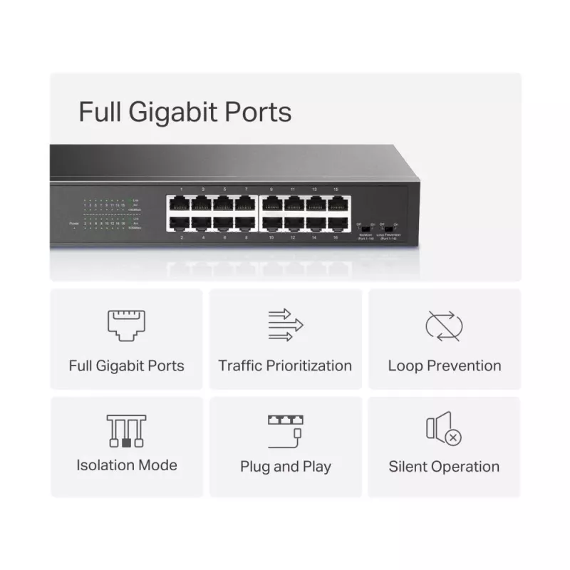 Mercusys MS116GS 16 prievadų Gigabit Ethernet jungiklis (10/100/1000) juodas