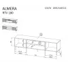 Spintelė televizoriui Cama Meble ALMERA 180.5×42×52.5 cm riešutas/šampanas su juodu židiniu