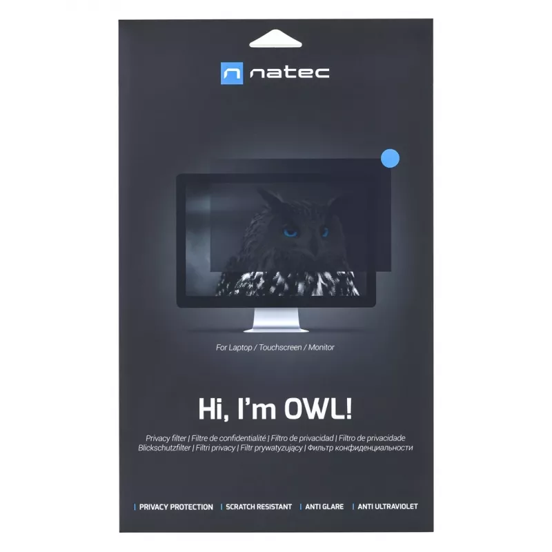 Privatumo filtras be rėmelio NATEC Owl 15,6 colio (344,7×194 mm) 16:9 LCD nešiojamiesiems kompiuteriams, suderinamas su lietimu