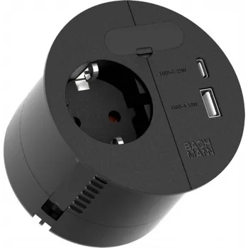 Maitinimo blokas Bachmann 938.201 su 1×CEE7/3 lizdu, 1×USB-A/C 22W, 2,0 m laidu
