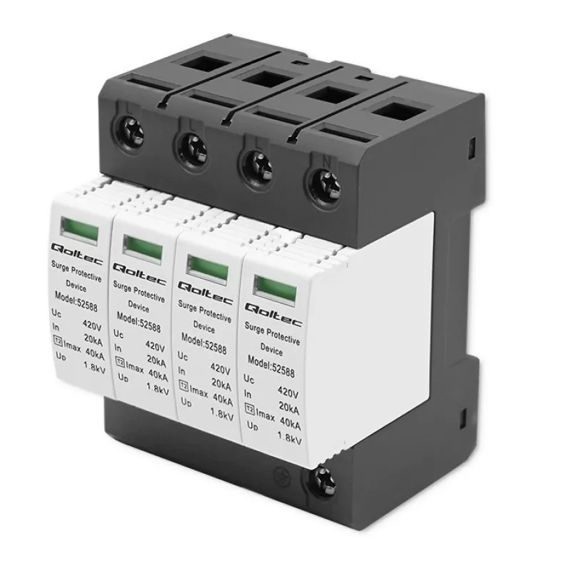 Apsauginis įtampos ribotuvas QOLTEC 52588 AC 4P 420V T2 C — 4 polių, 420 V, 2 tipo