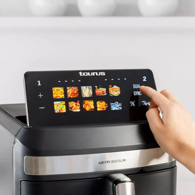 Karšto oro gruzdintuvė Taurus Air Fry Duo Slim 13 L dviguba, 2800 W, liečiamasis valdymas, juoda