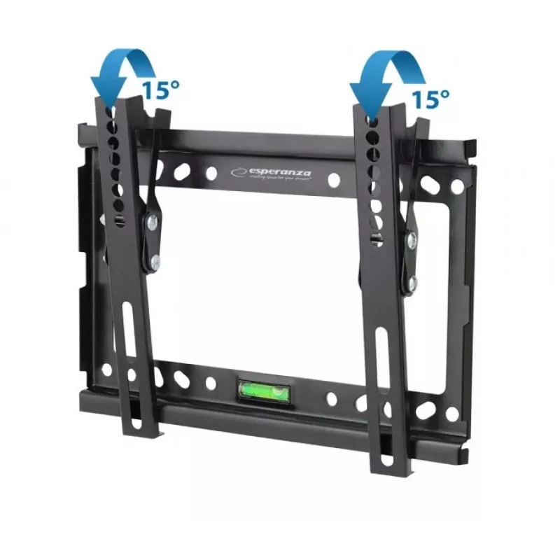 Sieninis TV laikiklis ESPERANZA ERW010, 14–50 colių (35,6–127 cm), pakreipimas 15°, VESA 75x75–200x200, max apkrova 25 kg, juodas