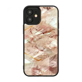 Apsauginis dėklas iKins Apple iPhone 12 mini — rožinio marmuro raštas, plonas profilis