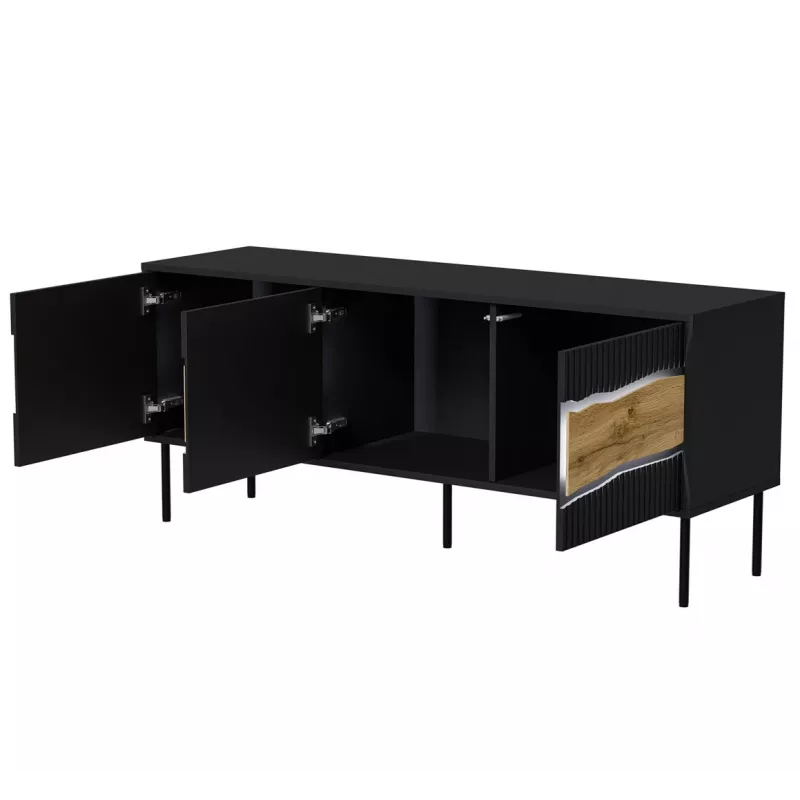 TV spintelė cama meble INSERTO 3D 143.5x40x61.5 cm juoda su LED, medžio drožlių plokštės viršus