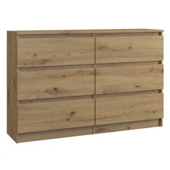 Komoda Top e shop M6 120 ARTISAN, ąžuolo spalvos, 6 stalčių, 1200×300×770 mm