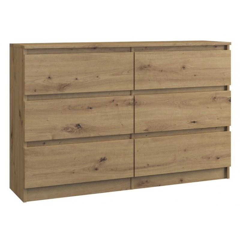 Komoda Top e shop M6 120 ARTISAN, ąžuolo spalvos, 6 stalčių, 1200×300×770 mm