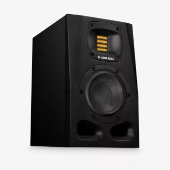 Studijiniai monitoriai ADAM AUDIO A4V juodi, 2 krypčių, 90W RMS, 4 col. žemų dažnių garsiakalbis, LED ekranas, montuojami stelaže