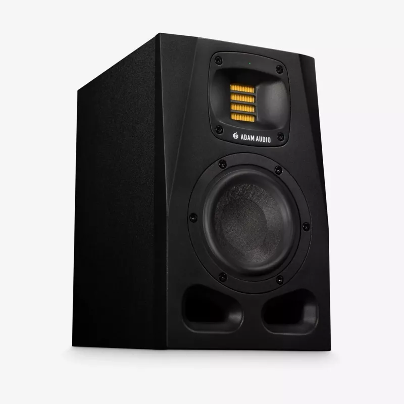 Studijiniai monitoriai ADAM AUDIO A4V juodi, 2 krypčių, 90W RMS, 4 col. žemų dažnių garsiakalbis, LED ekranas, montuojami stelaže