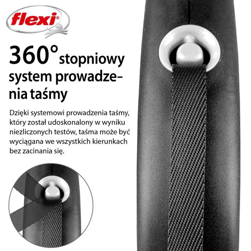 Flexi Black Design M 5 m – ištraukiamas pavadėlis šunims, juodas su žaliais akcentais