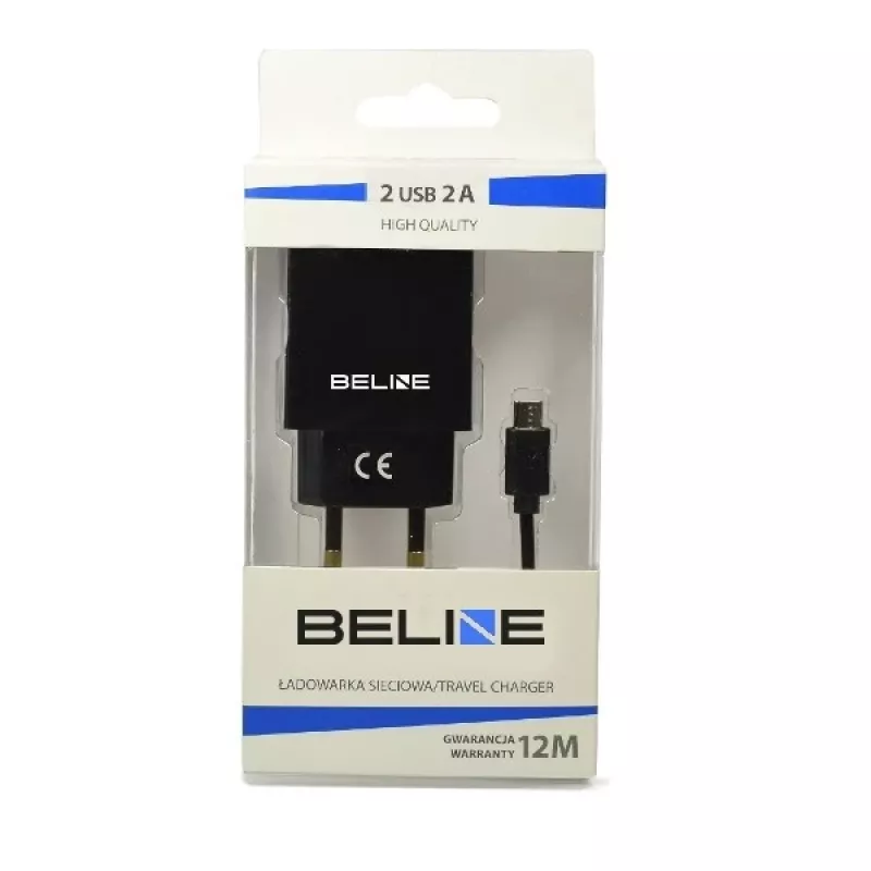 Keliautojas įkroviklis Beline Beli0011 — 2×USB prievadai, microUSB laidas, 2A išėjimas, juodas